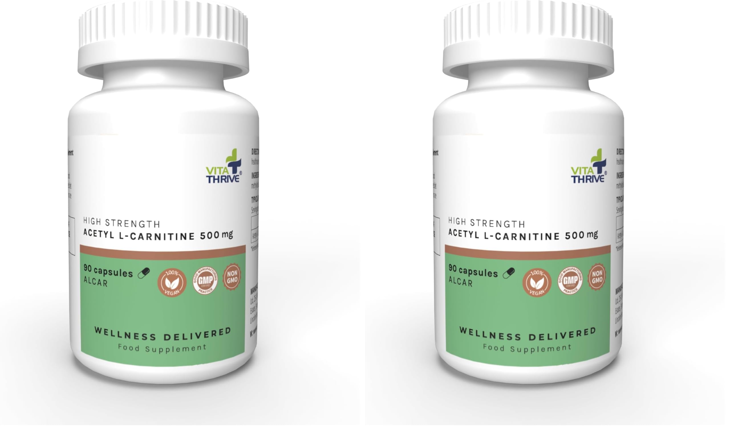 VitaThrive(R) Acetyl L Carnitine 500mg Capsules - High Strength ALCAR Supplement for Energy, Mental Focus, Brain Support & Cognitive Performance - Vegan Acetyl Carnitine Capsules - 90 Capsules - BBE 04/2028
