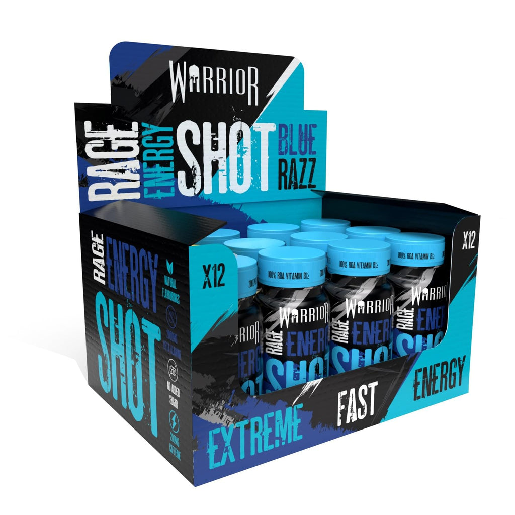 Warrior Rage Energy Shots - Pre Workout Shot Drink 12 x 60ml - RTD Fuel Juice Supplement (Liquid not Gels) - 200mg Caffeine to Lift Sessions and Running - Contains Vitamin B6 & B12 (Tropical Sourz) - Damaged Box - BBE 08/2026