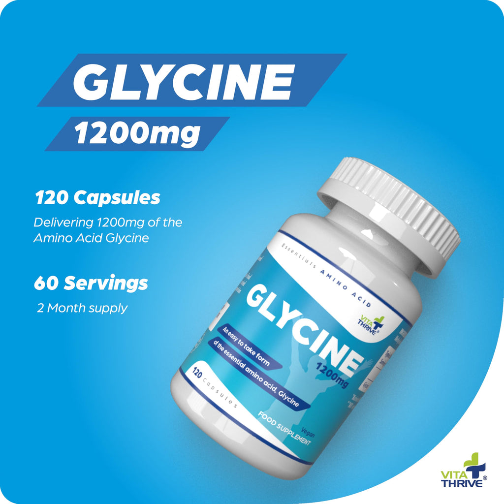VitaThrive(R) Glycine 1200mg Capsules - High Strength Glycine Amino Acid Supplement for Recovery, Relaxation, Collagen Support & Daily Wellness - Vegan Glycine Capsules - 120 Capsules - BBE 01/2028