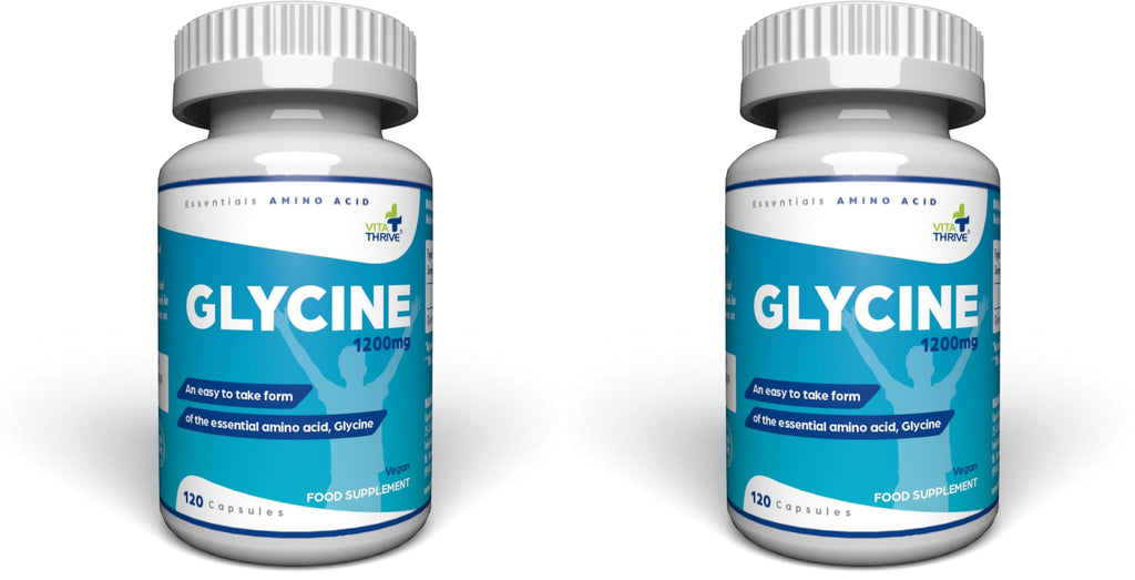 VitaThrive(R) Glycine 1200mg Capsules - High Strength Glycine Amino Acid Supplement for Recovery, Relaxation, Collagen Support & Daily Wellness - Vegan Glycine Capsules - 120 Capsules - BBE 01/2028
