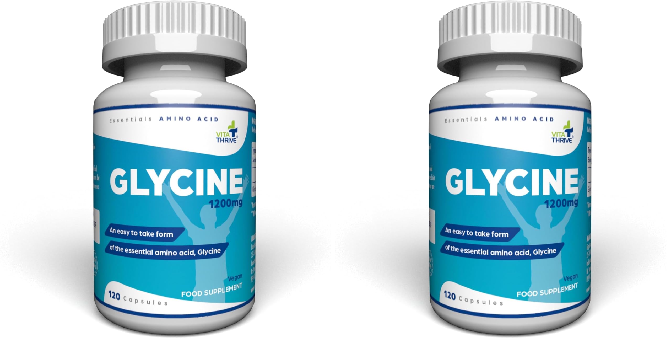 VitaThrive(R) Glycine 1200mg Capsules - High Strength Glycine Amino Acid Supplement for Recovery, Relaxation, Collagen Support & Daily Wellness - Vegan Glycine Capsules - 120 Capsules - BBE 01/2028