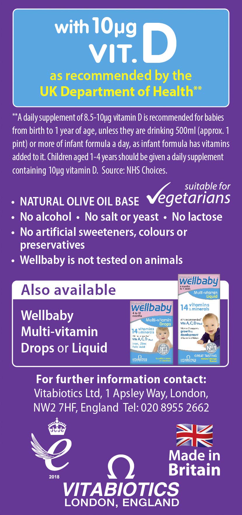Wellbaby VIT D Drops by Vitabiotics - Vitamin D Drops for Babies from Birth to 4 Years - from The UK's No.1 Baby Supplement Brand - BBE 09/2028