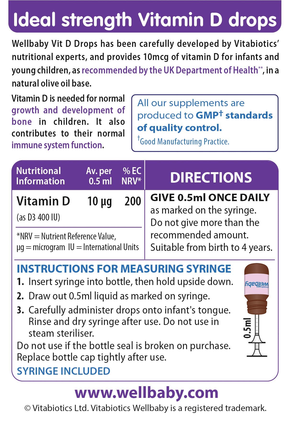 Wellbaby VIT D Drops by Vitabiotics - Vitamin D Drops for Babies from Birth to 4 Years - from The UK's No.1 Baby Supplement Brand - BBE 09/2028