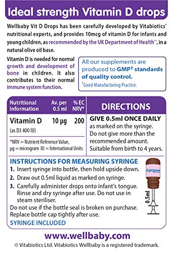 Wellbaby VIT D Drops by Vitabiotics - Vitamin D Drops for Babies from Birth to 4 Years - from The UK's No.1 Baby Supplement Brand - BBE 09/2028