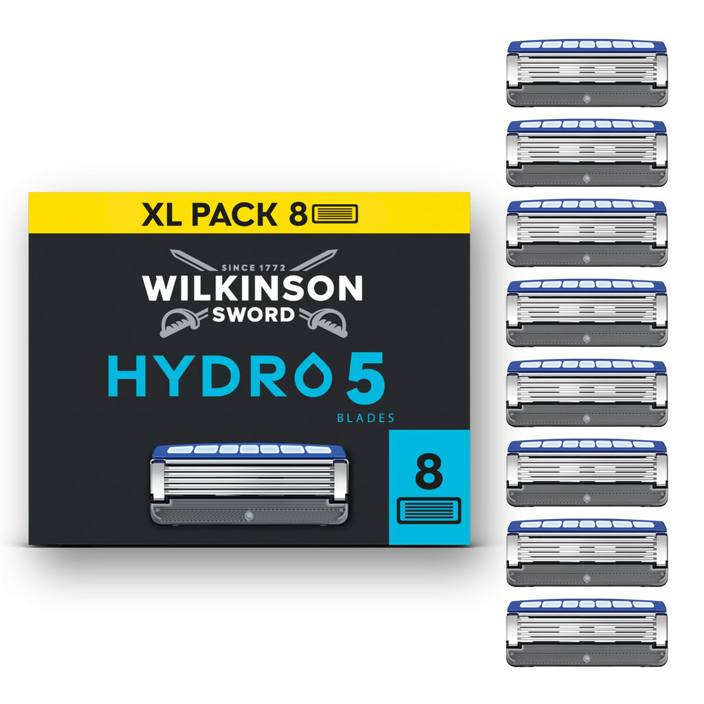 Wilkinson Sword Hydro 5 Razors Blade for Men, Men's Shaver Refill Pack, Skin Hydration, Carbon Coated Blades, 8 Razor Refills - Damaged Box
