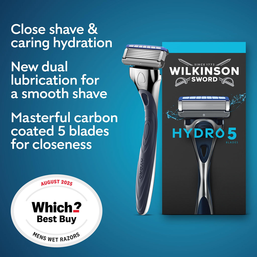 Wilkinson Sword Hydro 5 Razors Blade for Men, Men's Shaver Refill Pack, Skin Hydration, Carbon Coated Blades, 8 Razor Refills - Damaged Box
