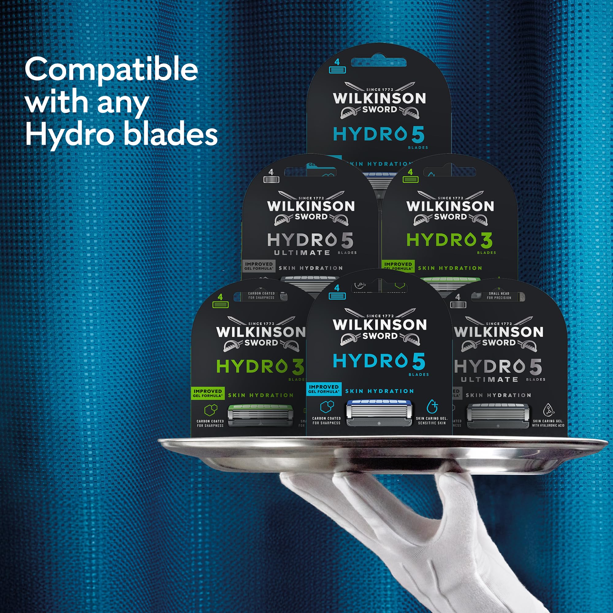 Wilkinson Sword Hydro 5 Razors Blade for Men, Men's Shaver Refill Pack, Skin Hydration, Carbon Coated Blades, 8 Razor Refills - Damaged Box