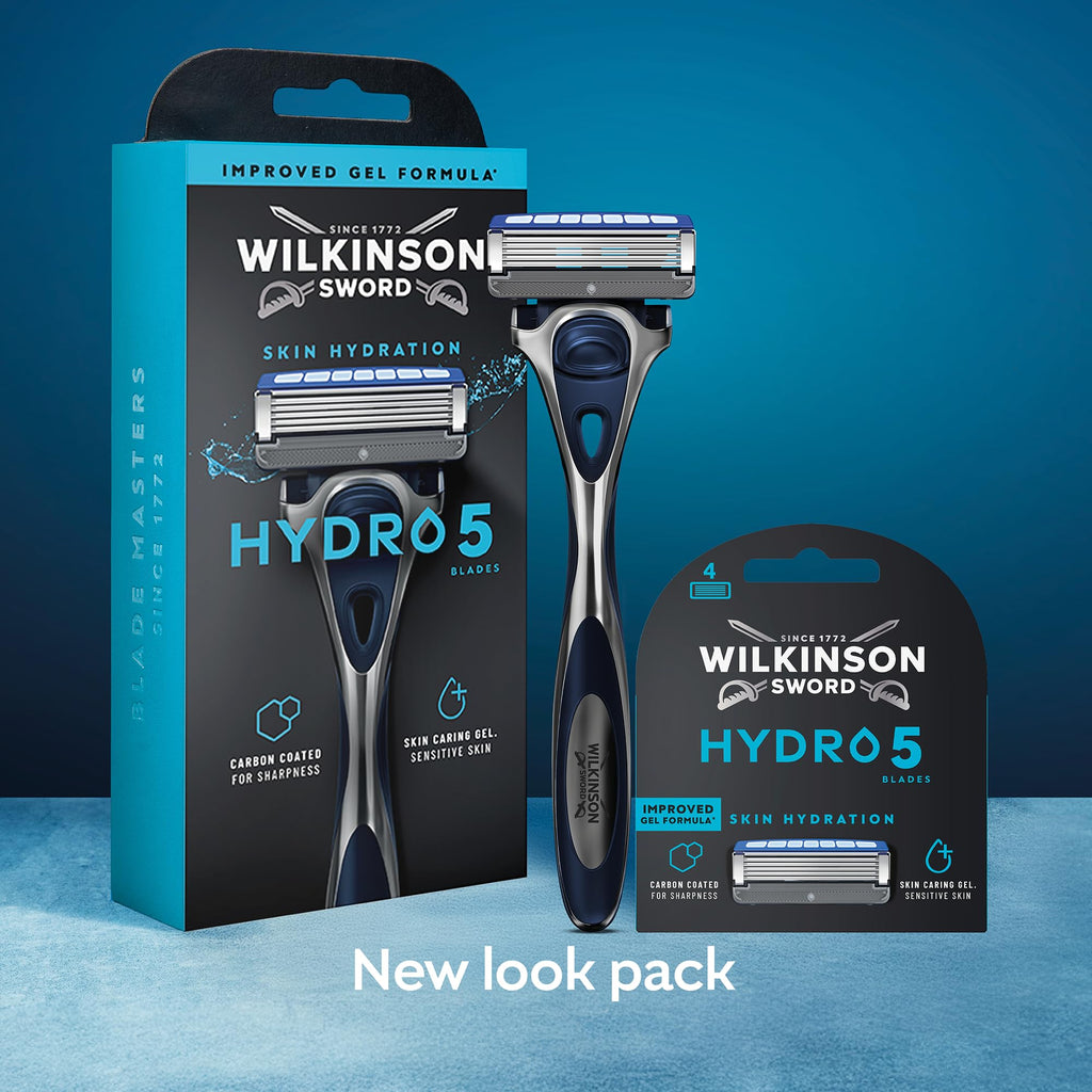 Wilkinson Sword Hydro 5 Razors Blade for Men, Men's Shaver Refill Pack, Skin Hydration, Carbon Coated Blades, 8 Razor Refills - Damaged Box