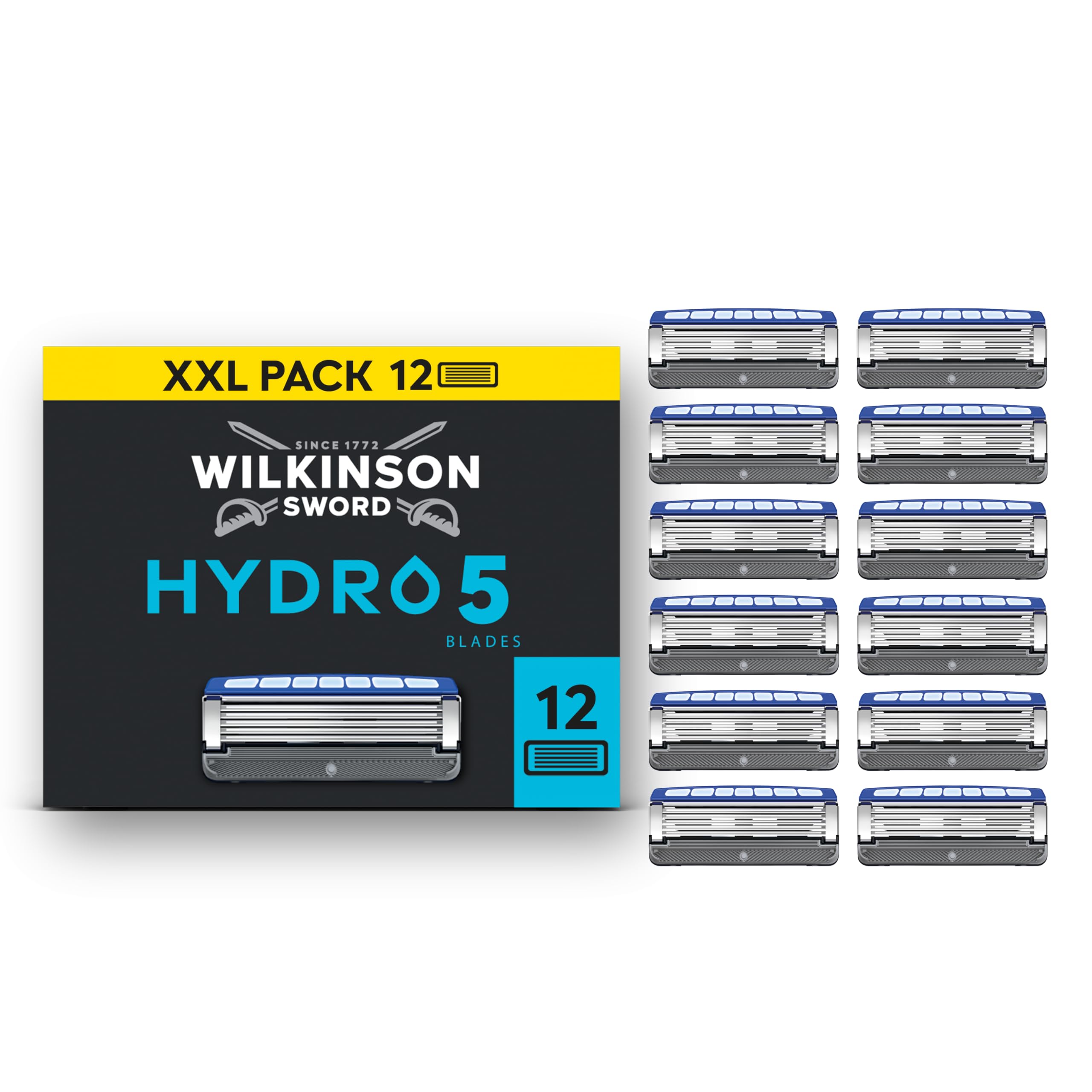 Wilkinson Sword Hydro 5 Razors Blade for Men, Men's Shaver Refill Pack, Skin Hydration, Carbon Coated Blades, 8 Razor Refills - Damaged Box