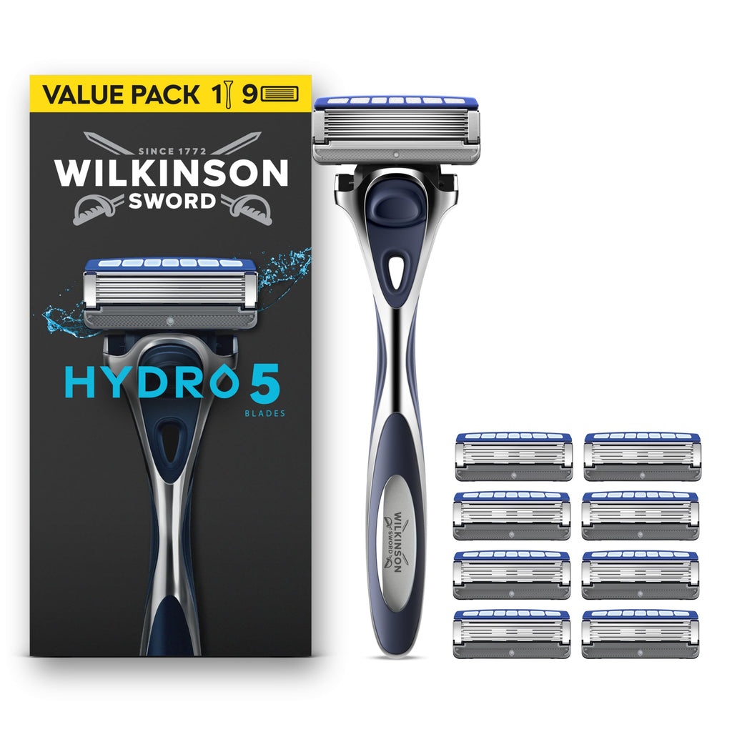 Wilkinson Sword Hydro 5 Razors Blade for Men, Men's Shaver Refill Pack, Skin Hydration, Carbon Coated Blades, 8 Razor Refills - Damaged Box