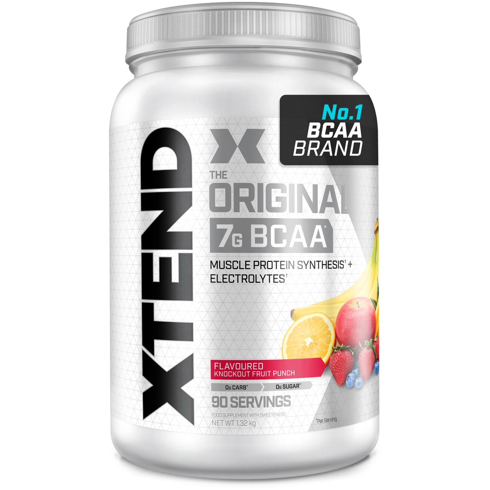 XTEND Original BCAA Powder Knockout Fruit Punch 90 Servings | 7g BCAAs Per Serving | Sugar Free Branched Chain Amino Acids and Electrolytes Powder for Post Workout Muscle Recovery and Hydration - BBE 05/2026