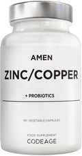 Zinc & Copper Supplement + Probiotics - 3 Months Supply - One Per Day - 25 mg Zinc Picolinate Vitamin Pills - Essential Minerals Supplements - 2 Billion CFUs Probiotic - Vegan, Non-GMO - 90 Capsules - BBE 05/2028