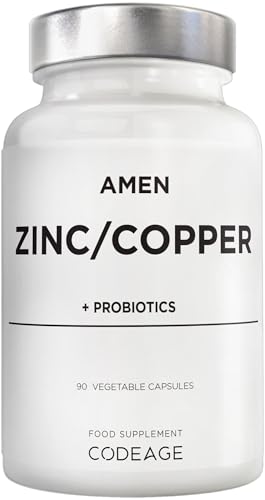 Zinc & Copper Supplement + Probiotics - 3 Months Supply - One Per Day - 25 mg Zinc Picolinate Vitamin Pills - Essential Minerals Supplements - 2 Billion CFUs Probiotic - Vegan, Non-GMO - 90 Capsules - BBE 05/2028