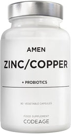 Zinc & Copper Supplement + Probiotics - 3 Months Supply - One Per Day - 25 mg Zinc Picolinate Vitamin Pills - Essential Minerals Supplements - 2 Billion CFUs Probiotic - Vegan, Non-GMO - 90 Capsules - BBE 05/2028