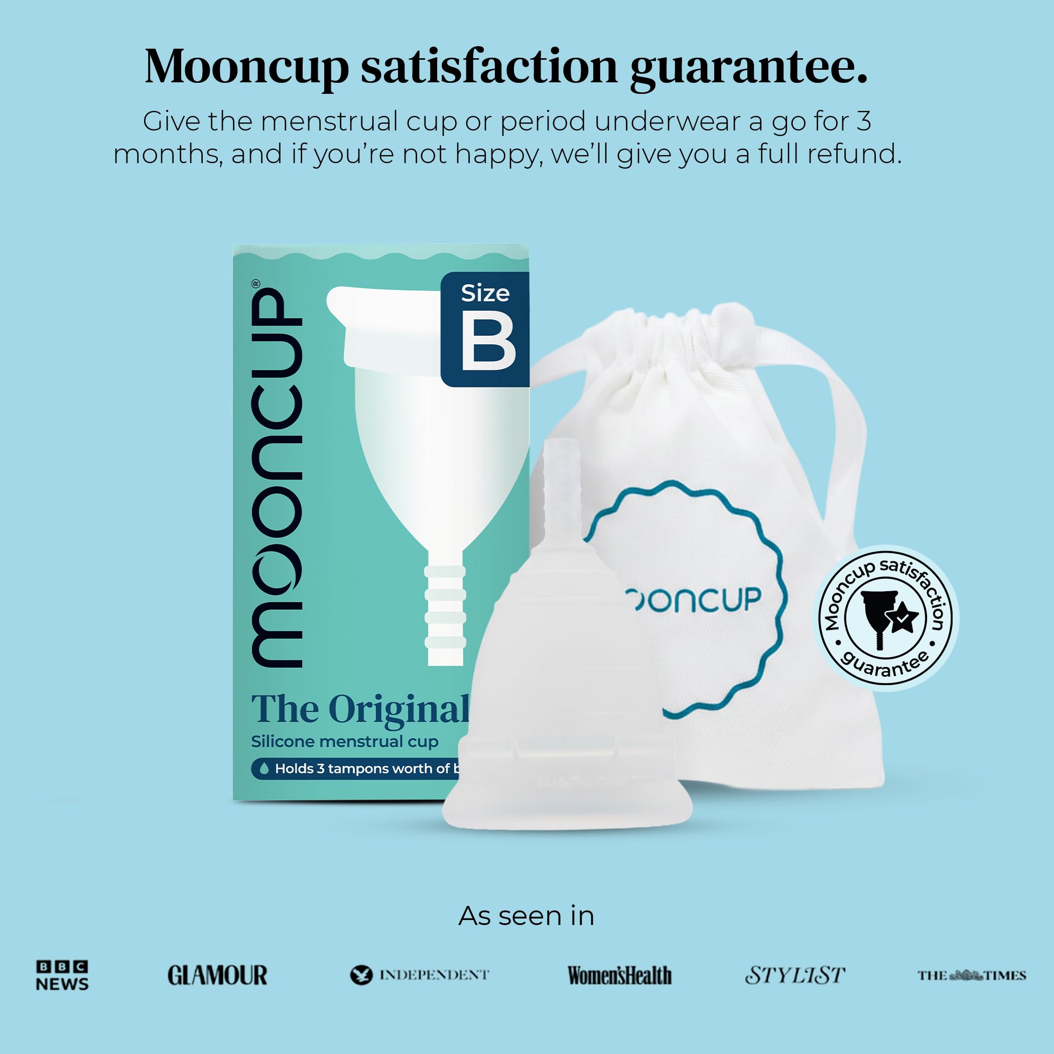 Mooncup Original Menstrual Cup - Medical-Grade Silicone Period Cup for Protection - Holds 3 Tampons Worth of Fluid - Toxin-Free, Eco-Friendly & Easy to Insert - Size B (Under 30 or No Vaginal Birth) - Damaged Box