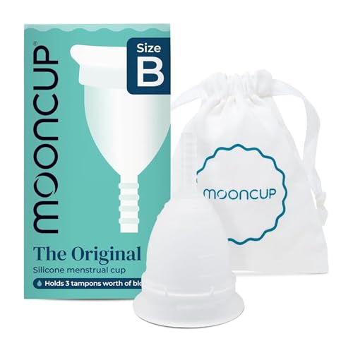 Mooncup Original Menstrual Cup - Medical-Grade Silicone Period Cup for Protection - Holds 3 Tampons Worth of Fluid - Toxin-Free, Eco-Friendly & Easy to Insert - Size B (Under 30 or No Vaginal Birth) - Damaged Box
