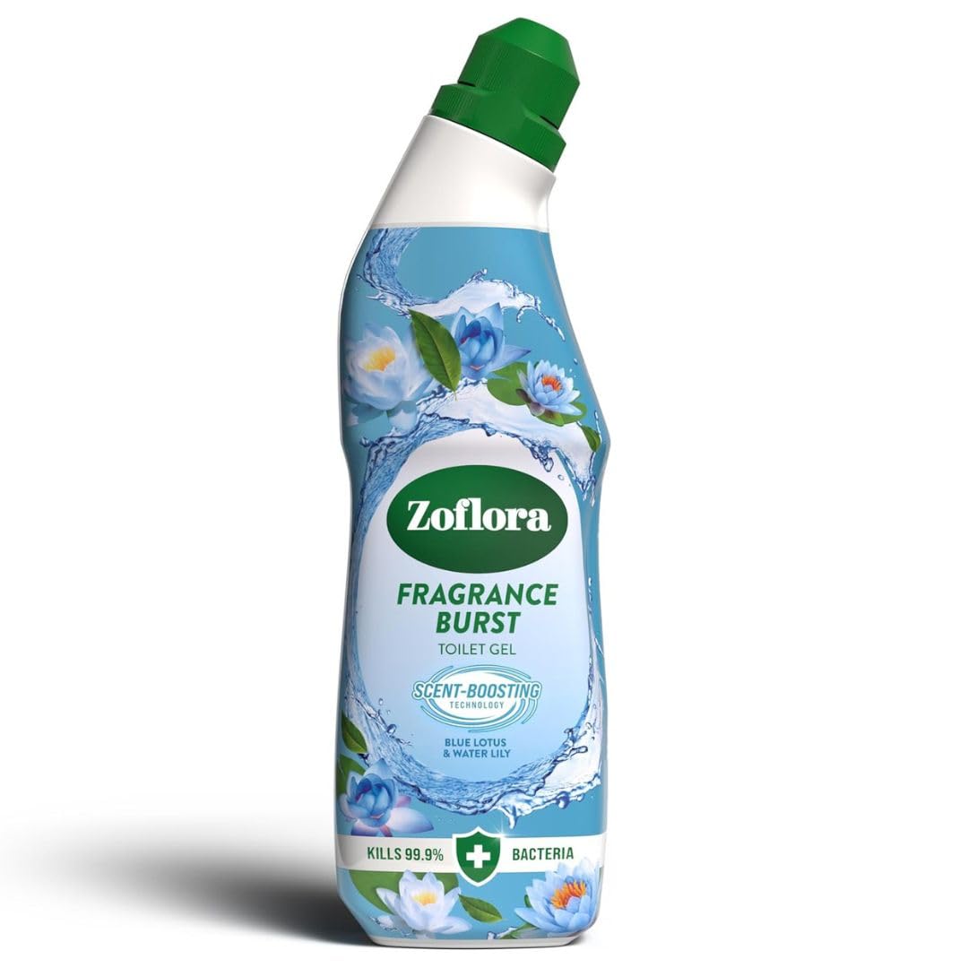 Zoflora Fragrance Burst Toilet Cleaner Gel, Blue Lotus & Waterlily, Odour Control with Scent Boosting Technology, Kills 99.9 Percent of Bacteria, 750ml - Damaged Box