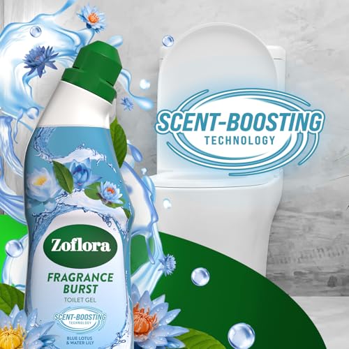 Zoflora Fragrance Burst Toilet Cleaner Gel, Blue Lotus & Waterlily, Odour Control with Scent Boosting Technology, Kills 99.9 Percent of Bacteria, 750ml - Damaged Box