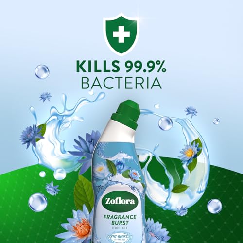 Zoflora Fragrance Burst Toilet Cleaner Gel, Blue Lotus & Waterlily, Odour Control with Scent Boosting Technology, Kills 99.9 Percent of Bacteria, 750ml - Damaged Box
