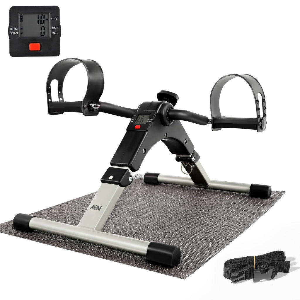 AGM Foldable Mini Pedal Exerciser, Compact Arm Leg Exercise Bike with LCD Display for Home Office Workout - Damaged Box