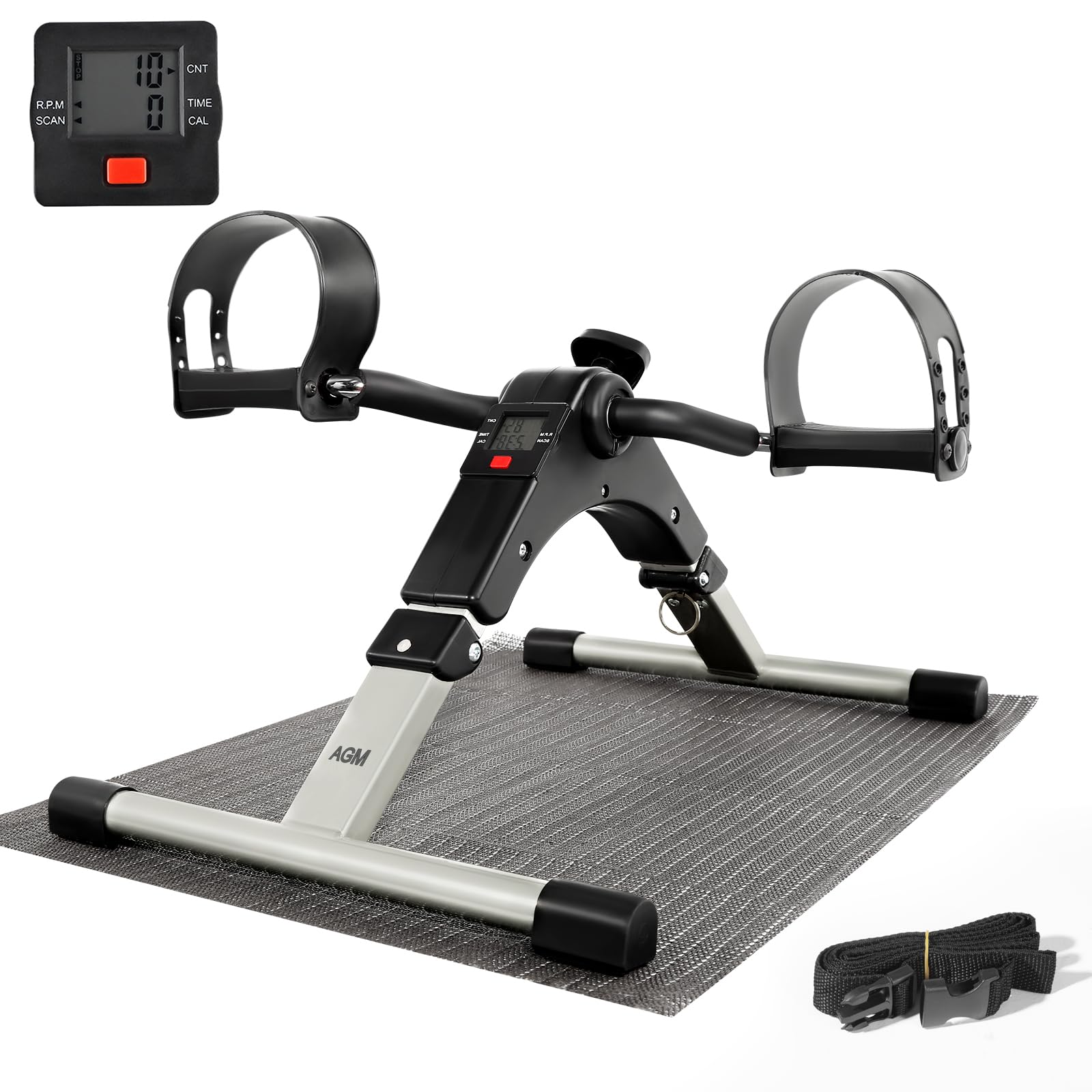 AGM Foldable Mini Pedal Exerciser, Compact Arm Leg Exercise Bike with LCD Display for Home Office Workout - Damaged Box