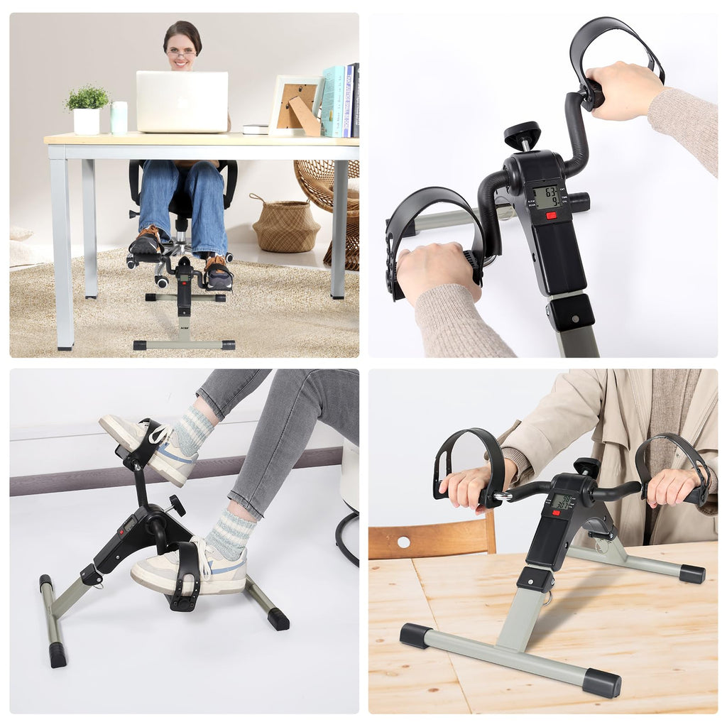 AGM Foldable Mini Pedal Exerciser, Compact Arm Leg Exercise Bike with LCD Display for Home Office Workout - Damaged Box