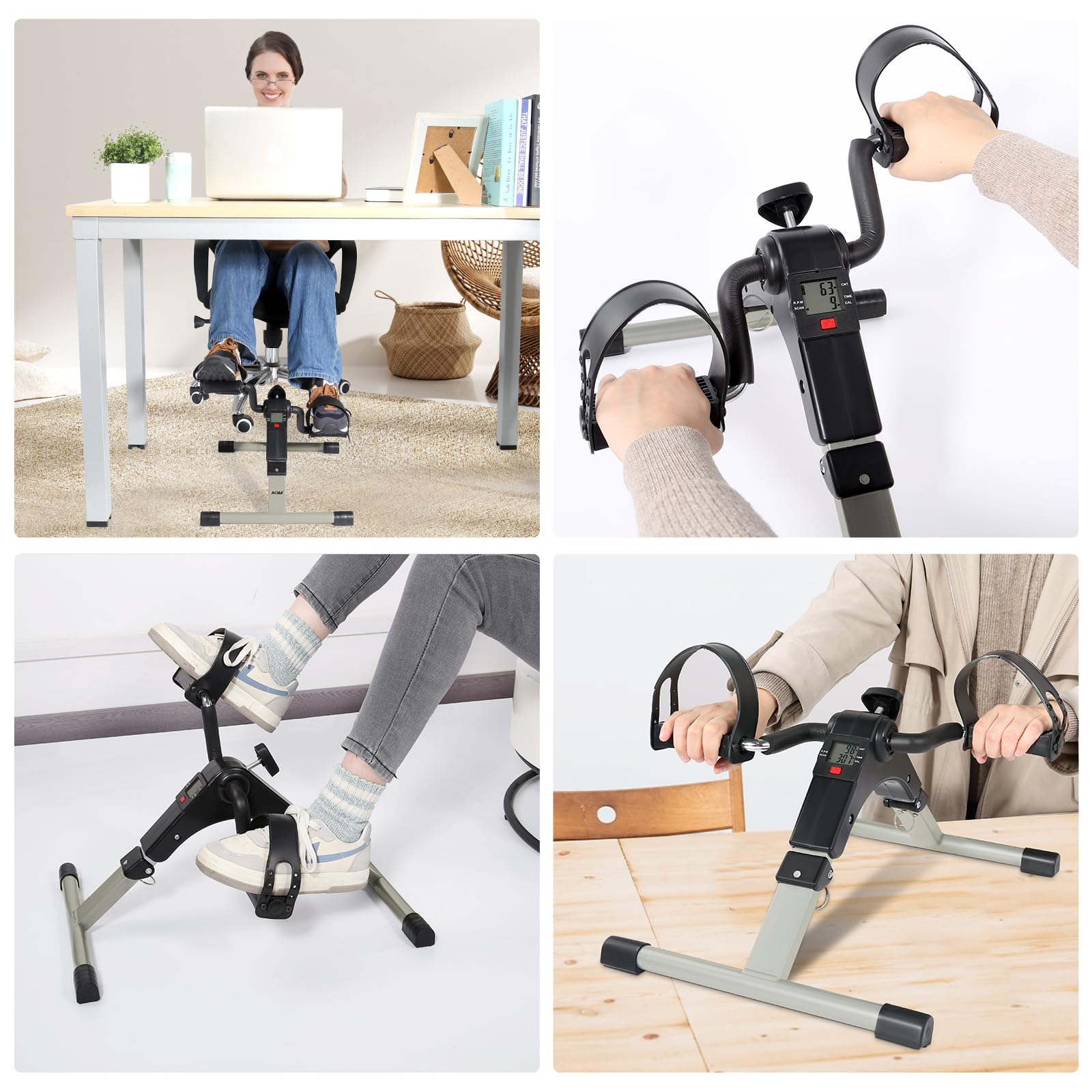 AGM Foldable Mini Pedal Exerciser, Compact Arm Leg Exercise Bike with LCD Display for Home Office Workout - Damaged Box