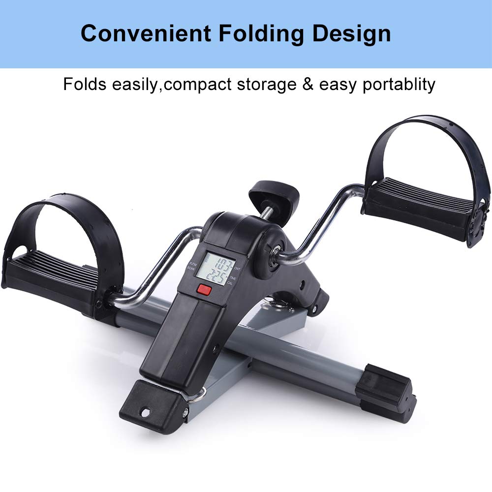 AGM Foldable Mini Pedal Exerciser, Compact Arm Leg Exercise Bike with LCD Display for Home Office Workout - Damaged Box