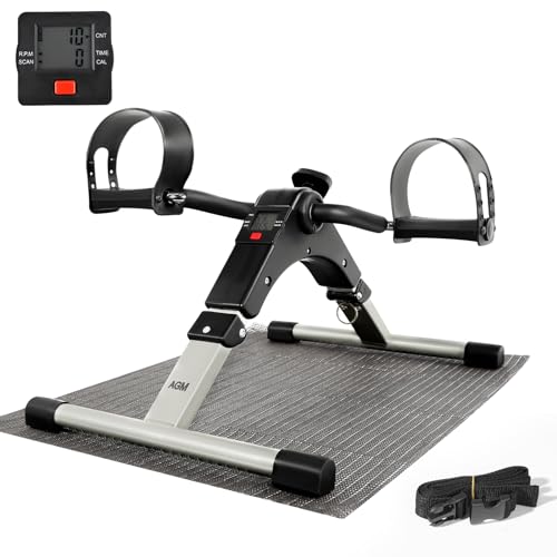 AGM Foldable Mini Pedal Exerciser, Compact Arm Leg Exercise Bike with LCD Display for Home Office Workout - Damaged Box