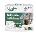 Naty BioEmbrace Baby Nappies | Sensitive Skin Safe Certified | Leak Protection up to 100% | Plant-Based Softness, Premium Comfort | Chlorine-Free | Size 3 (4-9kg), 180 Count