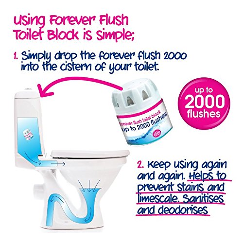 EcoZone Forever Flush 2000 Blue Toilet Blocks, Eco Friendly Alternative to Loo Rim Hangers, Cistern Capsules Clean & Descale WCs, Natural Vegan & Non Toxic Cleaner, Recyclable Plastic (Set of 2)