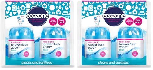 EcoZone Forever Flush 2000 Blue Toilet Blocks, Eco Friendly Alternative to Loo Rim Hangers, Cistern Capsules Clean & Descale WCs, Natural Vegan & Non Toxic Cleaner, Recyclable Plastic (Set of 2)