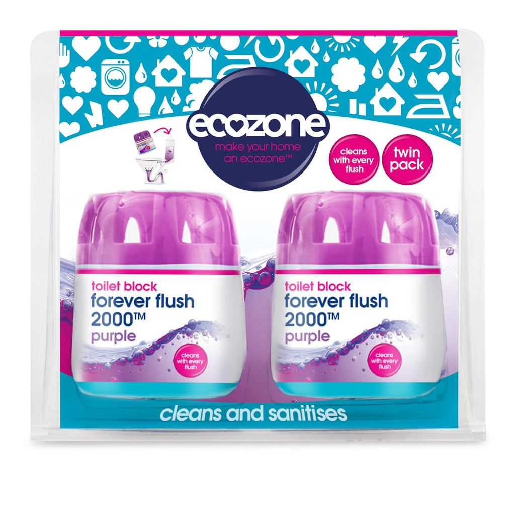EcoZone Forever Flush 2000 Blue Toilet Blocks, Eco Friendly Alternative to Loo Rim Hangers, Cistern Capsules Clean & Descale WCs, Natural Vegan & Non Toxic Cleaner, Recyclable Plastic (Set of 2)