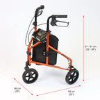 NRS Healthcare 3 Wheel Steel Rollator Walker Walking Aid with Bag, & Lockable Brakes, Folding & Height Adjustable - Red - Very Good