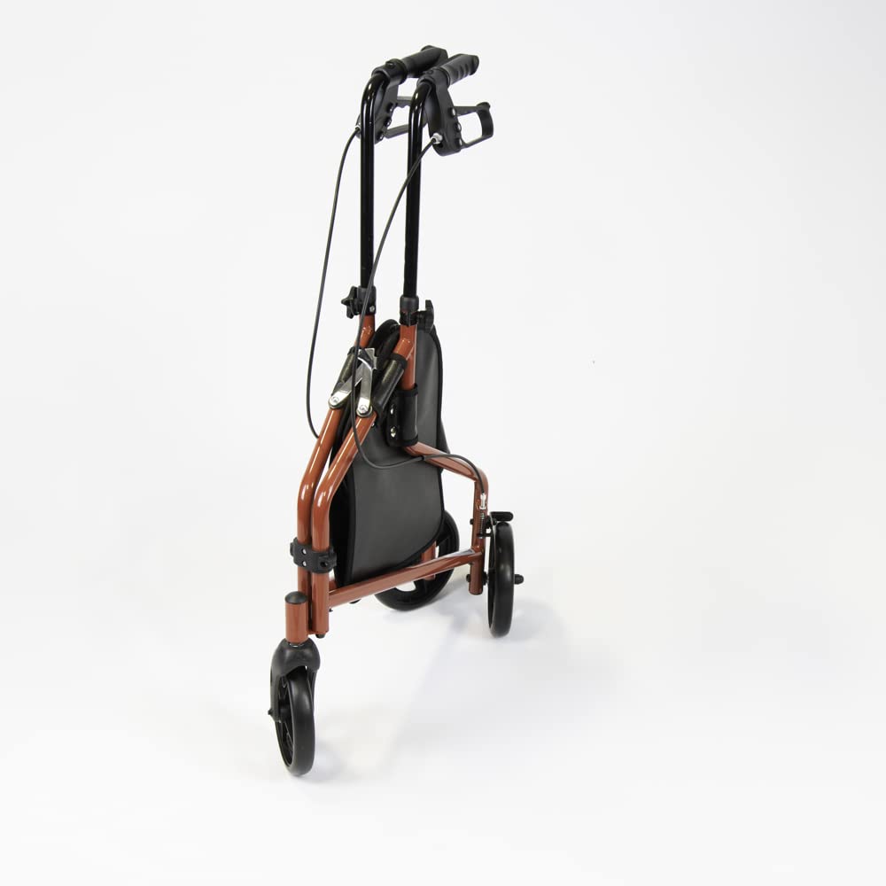 NRS Healthcare 3 Wheel Steel Rollator Walker Walking Aid with Bag, & Lockable Brakes, Folding & Height Adjustable - Red - Very Good