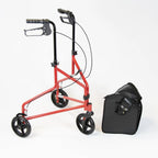 NRS Healthcare 3 Wheel Steel Rollator Walker Walking Aid with Bag, & Lockable Brakes, Folding & Height Adjustable - Red - Very Good