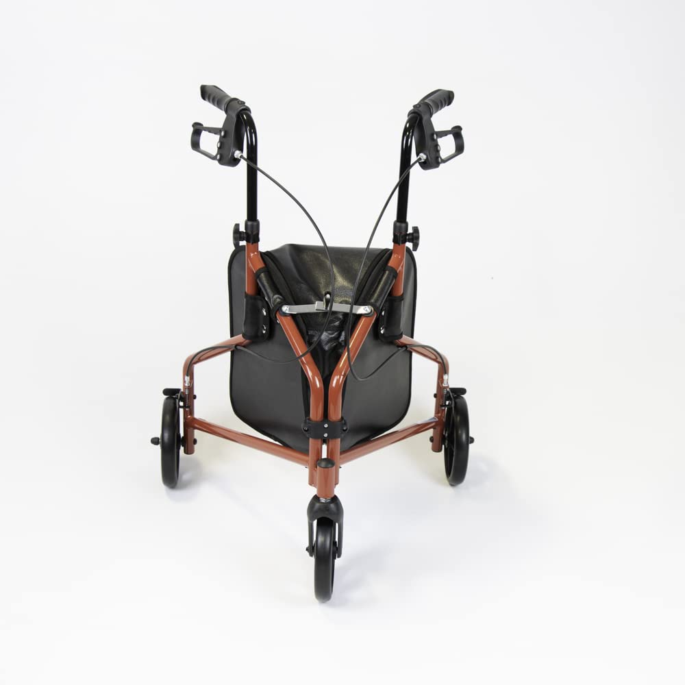 NRS Healthcare 3 Wheel Steel Rollator Walker Walking Aid with Bag, & Lockable Brakes, Folding & Height Adjustable - Red - Very Good