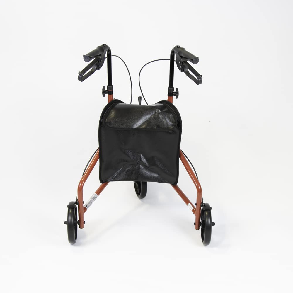 NRS Healthcare 3 Wheel Steel Rollator Walker Walking Aid with Bag, & Lockable Brakes, Folding & Height Adjustable - Red - Very Good