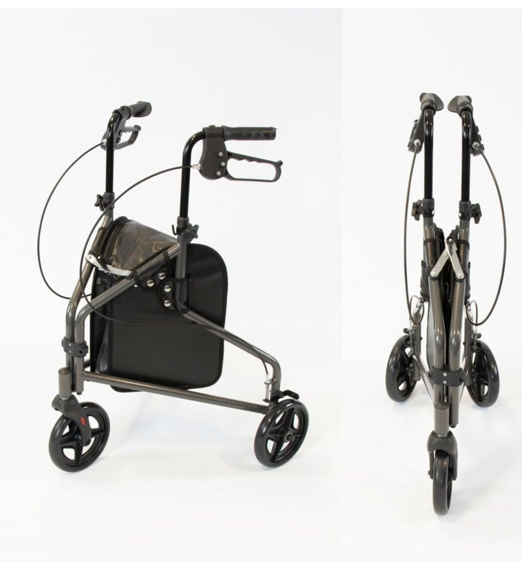NRS Healthcare 3 Wheel Steel Rollator Walker Walking Aid with Bag, & Lockable Brakes, Folding & Height Adjustable - Red - Very Good