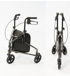 NRS Healthcare 3 Wheel Steel Rollator Walker Walking Aid with Bag, & Lockable Brakes, Folding & Height Adjustable - Red - Very Good