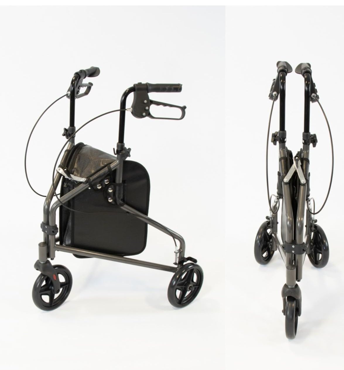 NRS Healthcare 3 Wheel Steel Rollator Walker Walking Aid with Bag, & Lockable Brakes, Folding & Height Adjustable - Red - Very Good