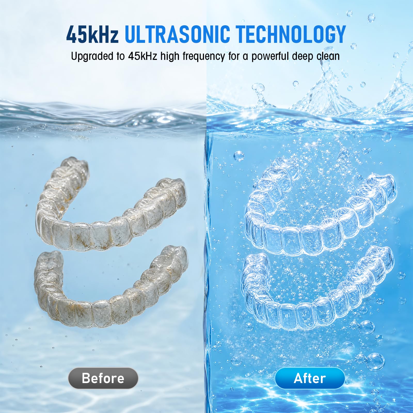HYCHIKA Ultrasonic Retainer Cleaner Machine,45kHz Sonic Dental Cleaner with Digital Timer,4 Modes,200mL Dental Pod for Dentures,False Teeth,Aligners,Night Guards(White) - Damaged Box