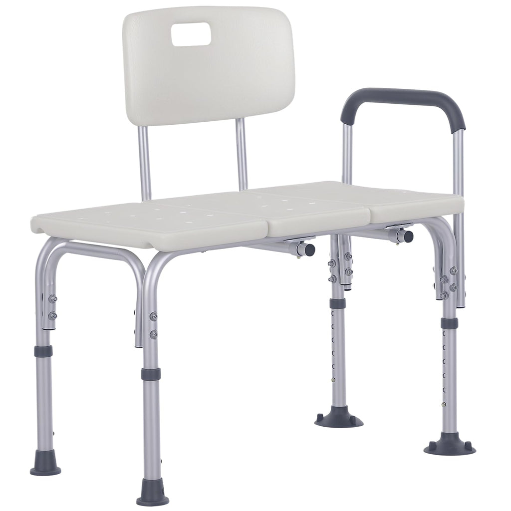 HOMCOM Height Adjustable Shower Chair, Non Slip Bath Transfer Bench for Elderly, Disabled with Armrest and Backrest, 300 lbs Capacity, White - Very Good
