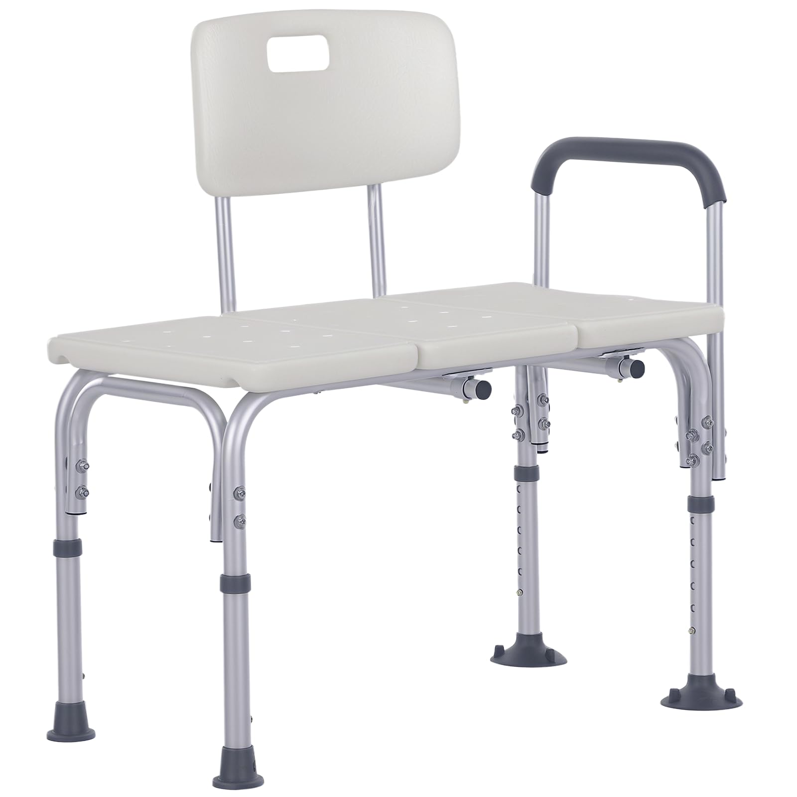 HOMCOM Height Adjustable Shower Chair, Non Slip Bath Transfer Bench for Elderly, Disabled with Armrest and Backrest, 300 lbs Capacity, White - Very Good