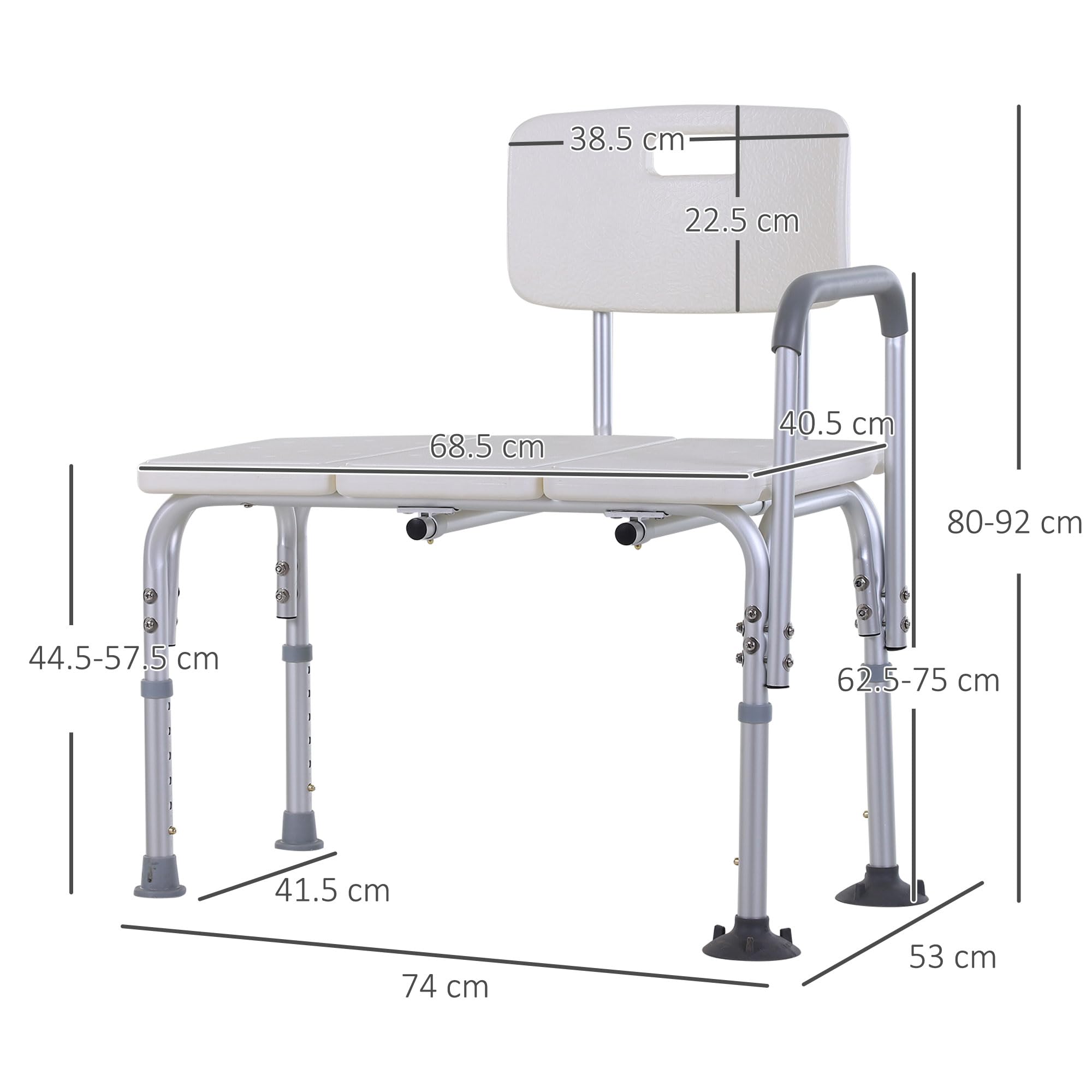 HOMCOM Height Adjustable Shower Chair, Non Slip Bath Transfer Bench for Elderly, Disabled with Armrest and Backrest, 300 lbs Capacity, White - Very Good