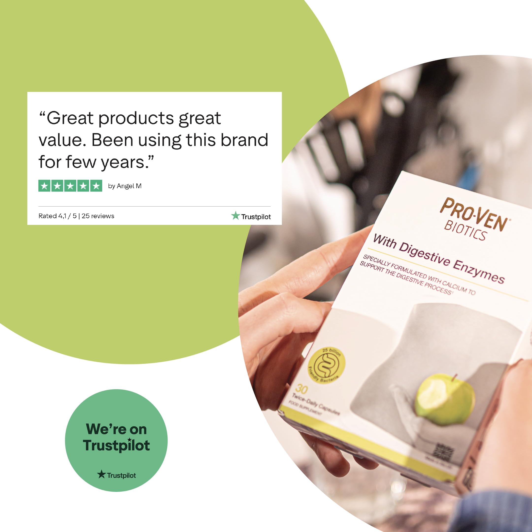 Pro-Ven Probiotics with Digestive Enzymes | Daily Gut Support 25 Billion Lab4 Friendly Bacteria | Calcium Aids Digestion for Adults | 30 Capsules - BBE 12/2027