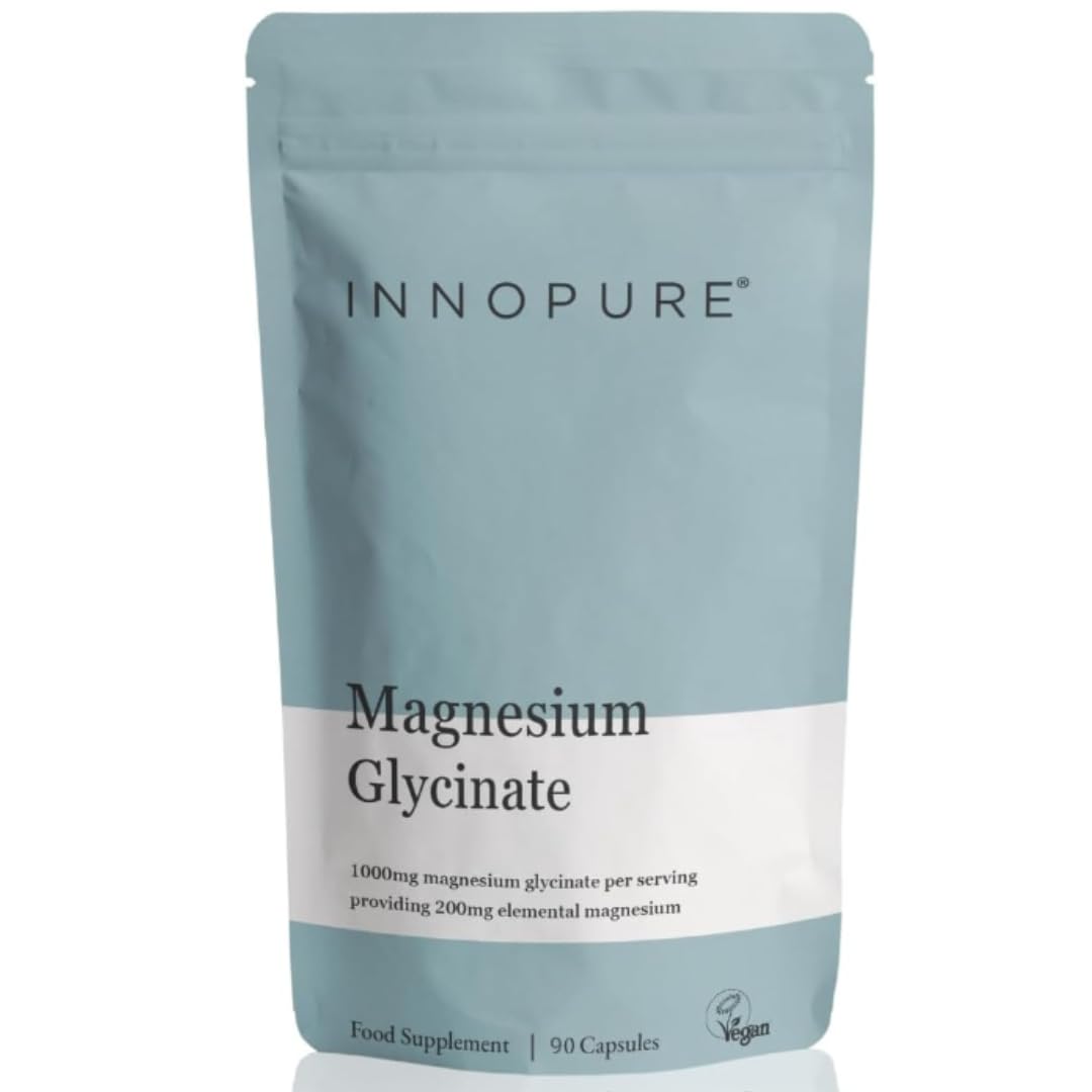 INNOPURE Magnesium Glycinate (Bisglycinate) 200mg Elemental per Serving - Gentle & Bioavailable - 90 Vegan Capsules, Made in the UK
