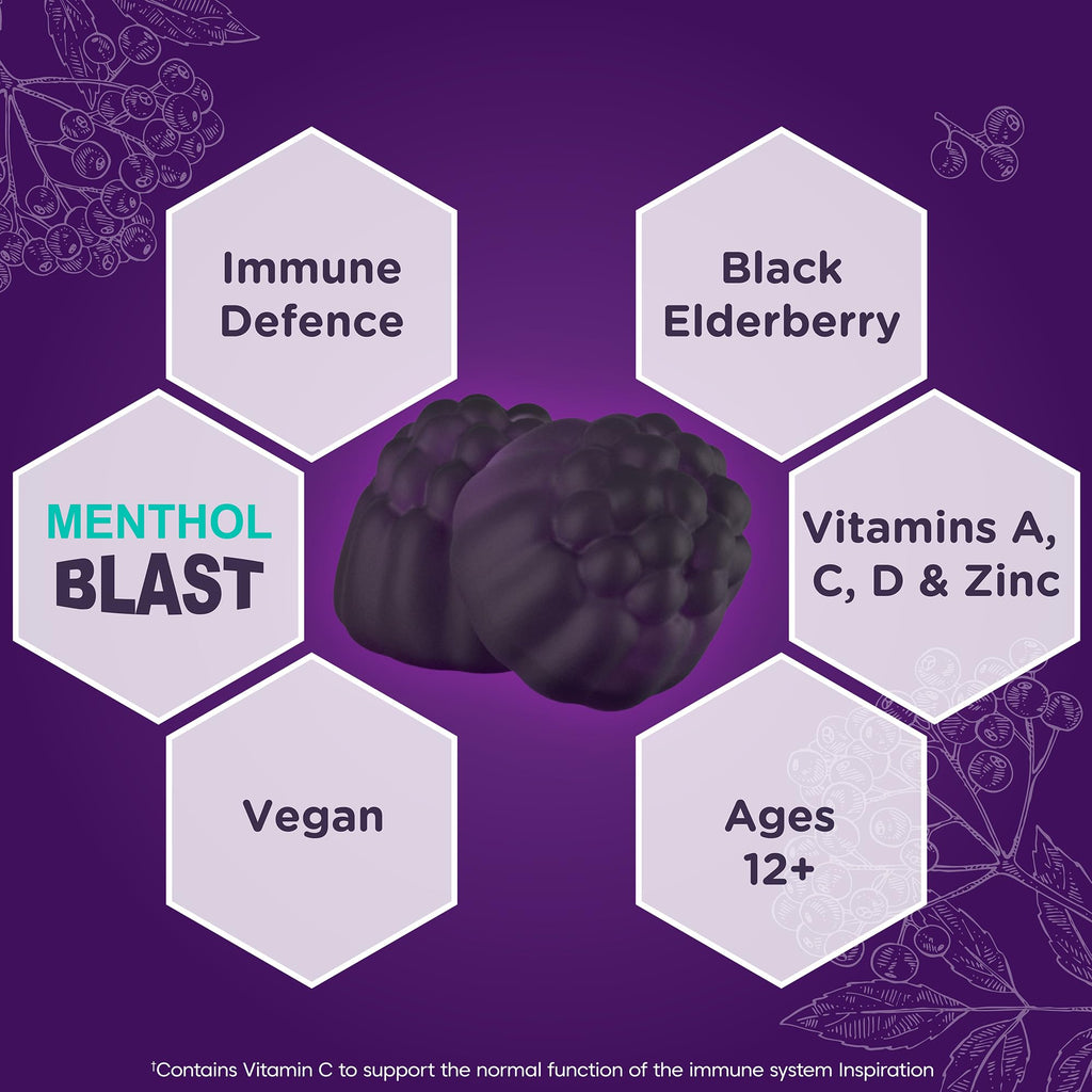 Sambucol Natural Black Elderberry Extra Defence Menthol Gummies |Vitamin A | Vitamin C | Vitamin D | Zinc |Advanced Immune Support Supplement| 30 Gummies - BBE 11/2026