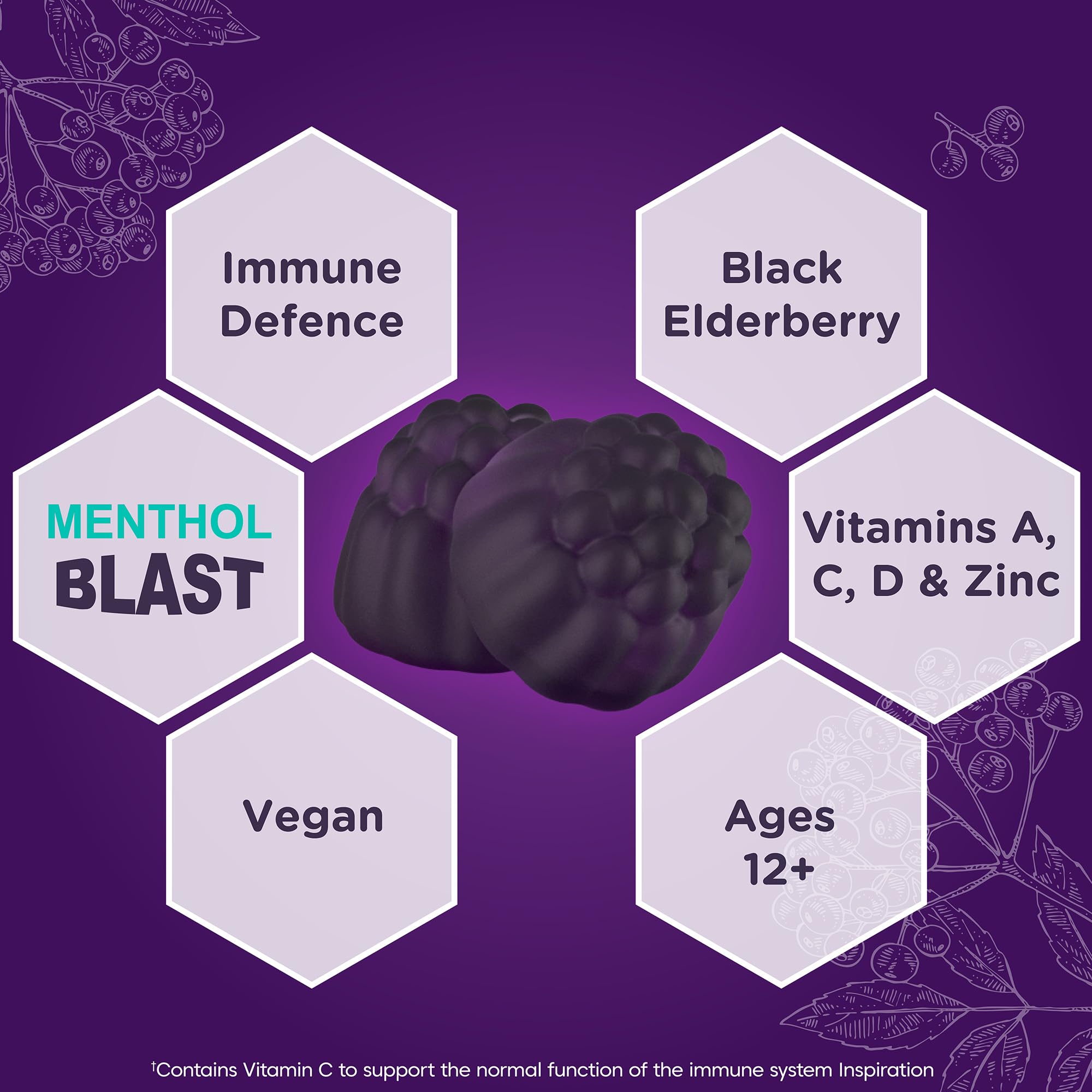 Sambucol Natural Black Elderberry Extra Defence Menthol Gummies |Vitamin A | Vitamin C | Vitamin D | Zinc |Advanced Immune Support Supplement| 30 Gummies - BBE 11/2026