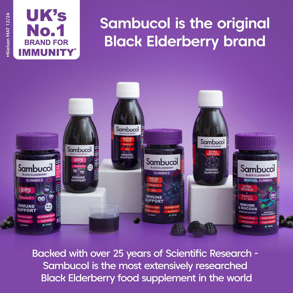 Sambucol Natural Black Elderberry Extra Defence Menthol Gummies |Vitamin A | Vitamin C | Vitamin D | Zinc |Advanced Immune Support Supplement| 30 Gummies - BBE 11/2026